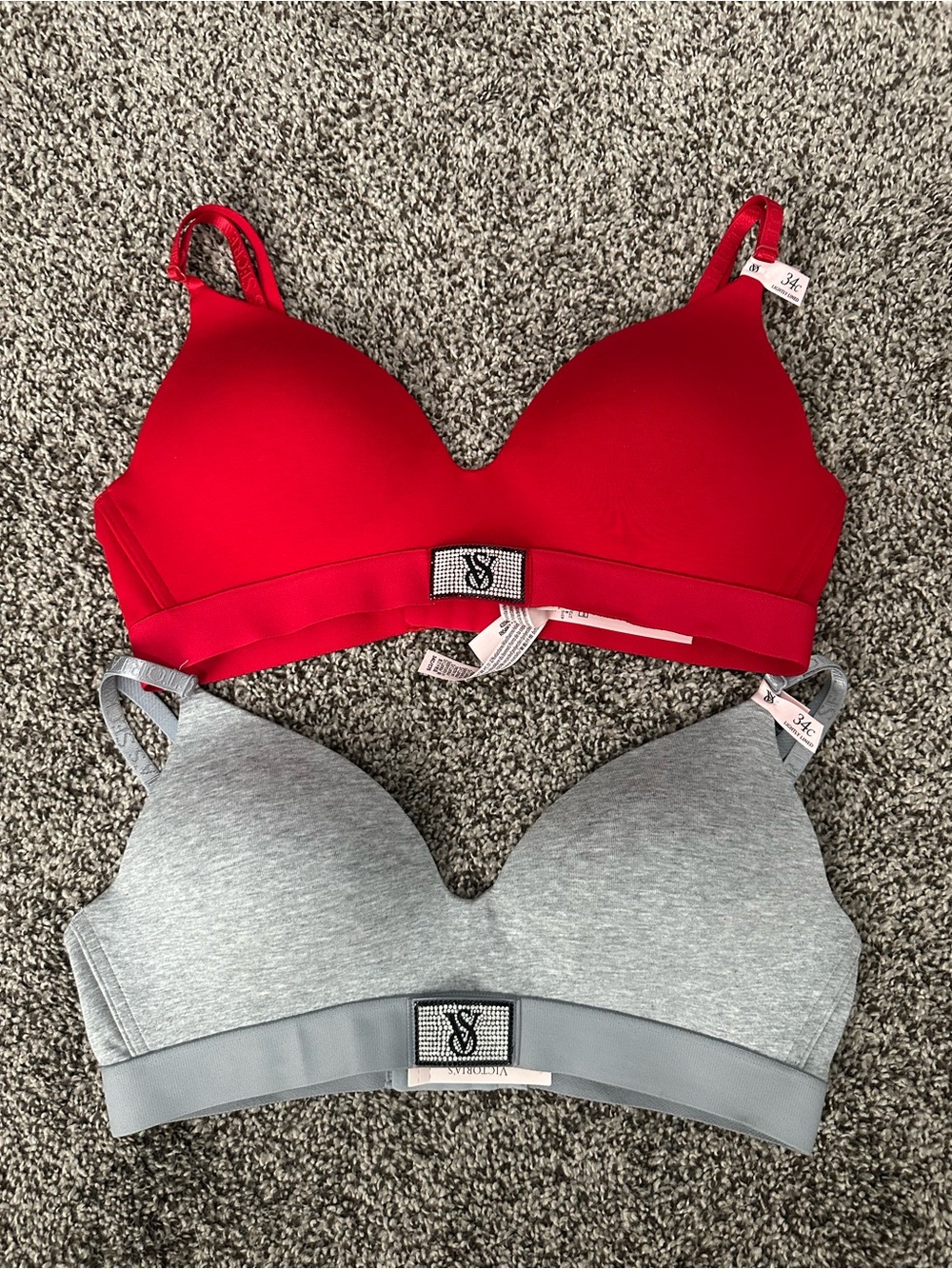 Victoria's Secret Red & Gray Wireless T-Shirt Bra Bundle 34C